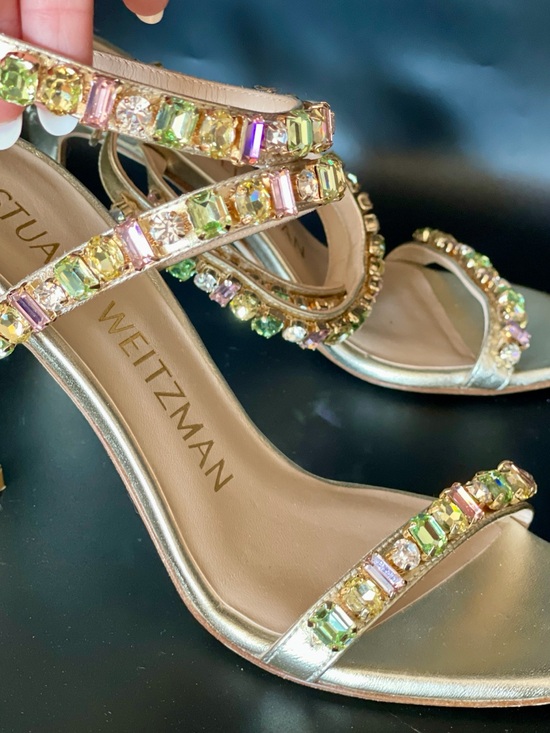 Stuart Weitzman Shoes - Stuart Weitzman Jaide 100 Gem Encrusted Metallic Sandal Gold Size 5